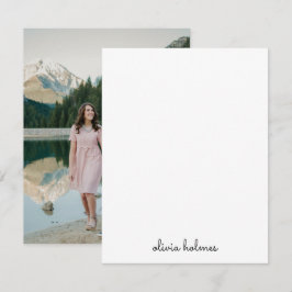 Trendig Monogram | Modern Black Script Namn Photo Anteckningskort