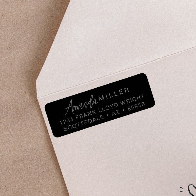 Trendig Monogram Modern Simple Black Returadress Returadress Etikett (Skapare uppladdad)