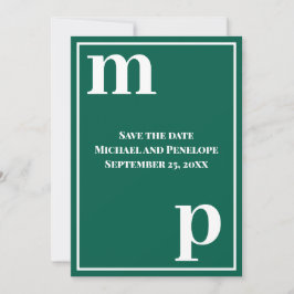 Trendig monogram mörkgrön Spara datumet Inbjudningar