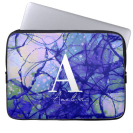 Trendig Monogram Personlig Namn Blue Abstrakt Laptop Fodral