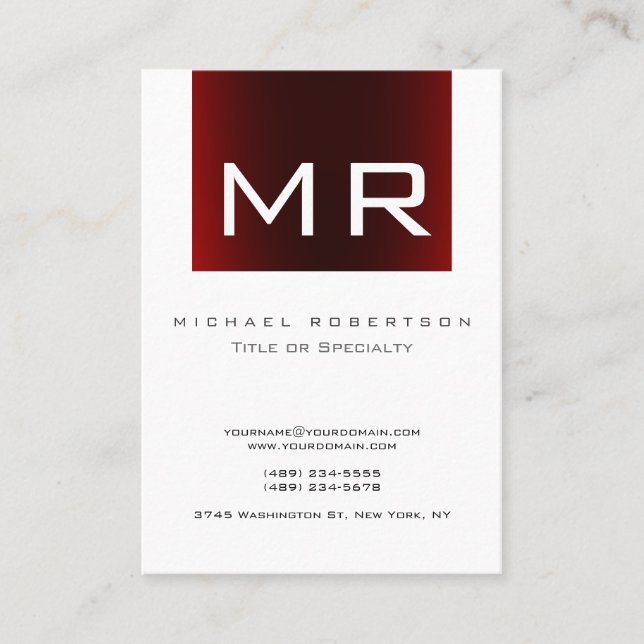 Trendig Monogram Red Stripe White Affärskort Visitkort (Framsida)