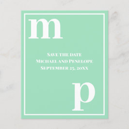Trendig Monogram Seafoam Grönt Budget Spara datum Flygblad