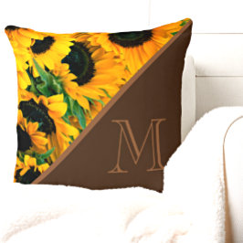 Trendig Monogram Solblommor Brown Guld Kudde