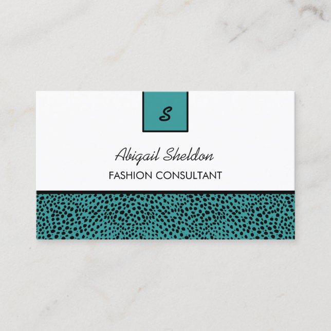 Trendig Monogram Teal and Black Cheetah Skriv ut Visitkort (Framsida)