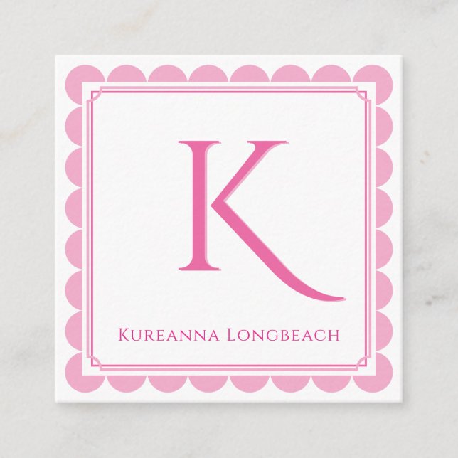 Trendig monograminitial Rosa Grön Visitenkort Tilläggskort (Framsida)