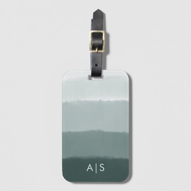 Trendig monogrammarkerad akvarell kritvit ombré bagagebricka (Framsida vertikal)