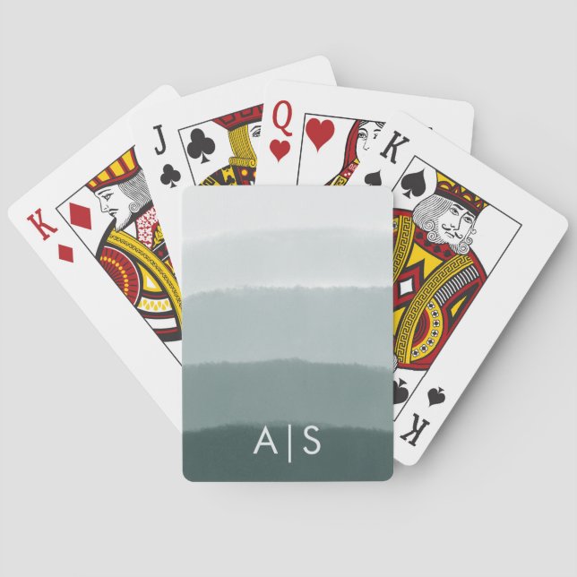 Trendig monogrammarkerad akvarell kritvit ombré casinokort (Baksidan)