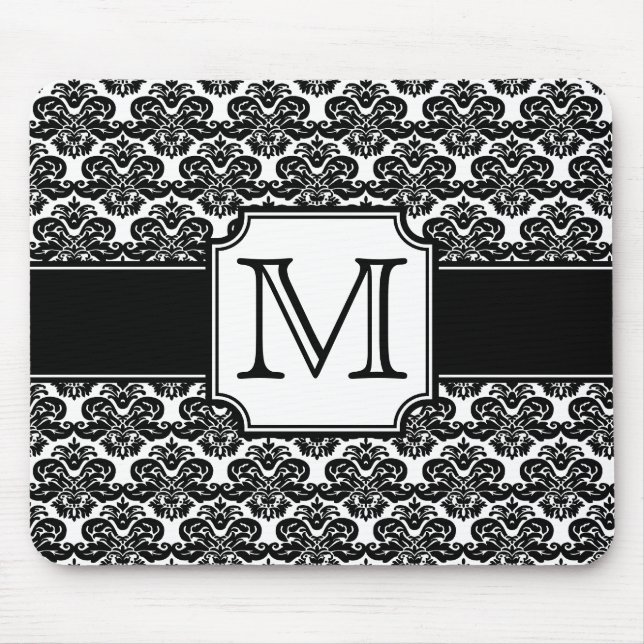 Trendig Monogrammed Damask Mousepad Musmatta (Framsidan)