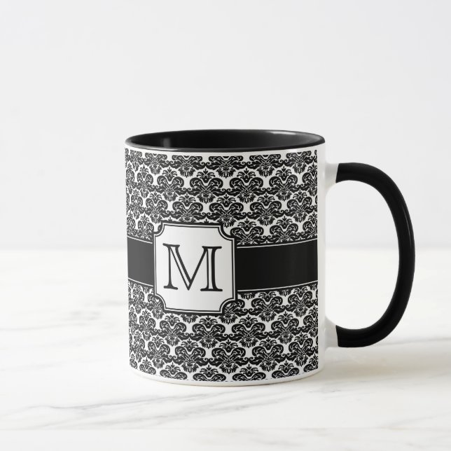 Trendig Monogrammed Damask Mugg (Höger)