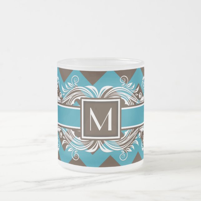 Trendig Monogrammed Geometric Chevron Mönster Frostad Glasmugg (Center)