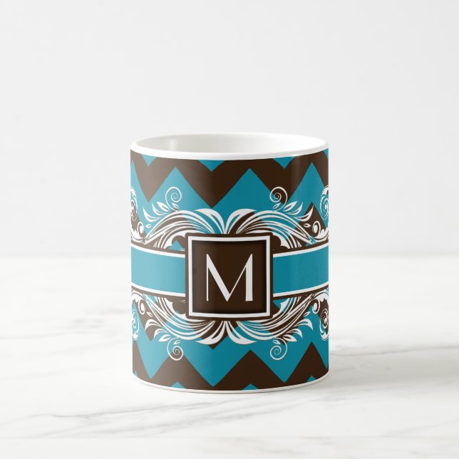 Trendig Monogrammed Geometric Chevron Mönster Kaffemugg (Center)