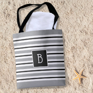 Trendig Monogrammed Initial Grått Black White Rand Tygkasse