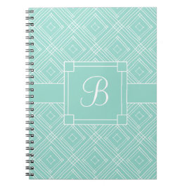 Trendig Monogrammed Mint Grönt Diamond Mönster Anteckningsbok