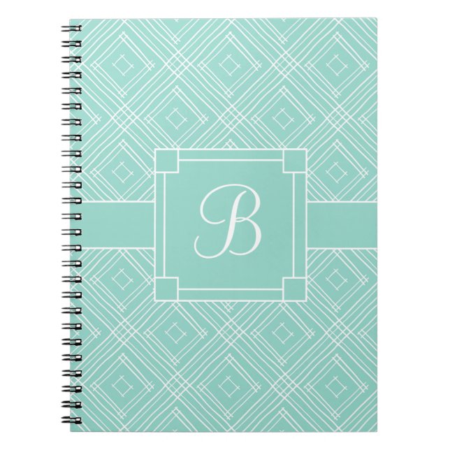 Trendig Monogrammed Mint Grönt Diamond Mönster Anteckningsbok (Framsidan)