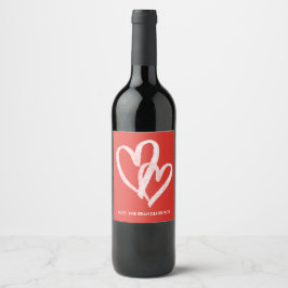 Trendig Monogrammed Red Hearts Valentines Vin Labe Vinflaska Etikett
