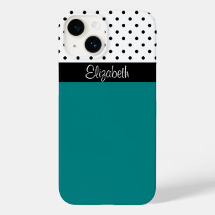 Trendig Monogrammed Teal, Black and White Polka Do
