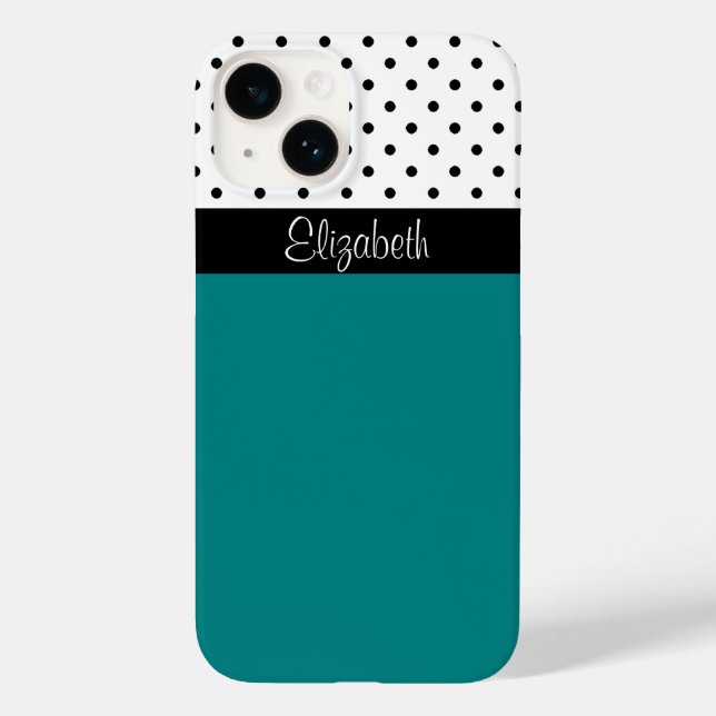 Trendig Monogrammed Teal, Black and White Polka Do (Baksida)