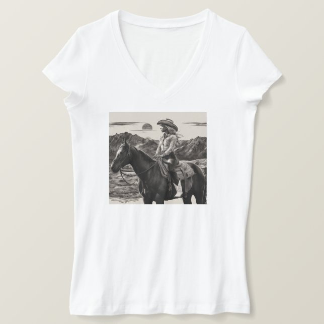 Trendig Monokrom Cowgirl White Slim Fit T Shirt (Design framsida)