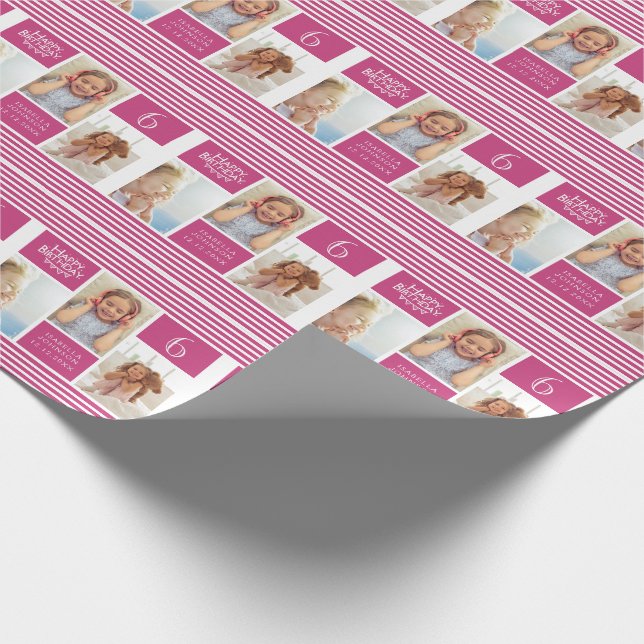 Trendig Mönster Rosa Rand Photo Collage Birthday Presentpapper (Hörn)