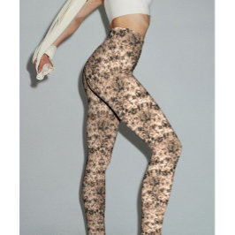 Trendig Mörk Beige Ombre Tie Dye Shibori Effekt Leggings