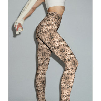 Trendig Mörk Beige Ombre Tie Dye Shibori Effekt Leggings
