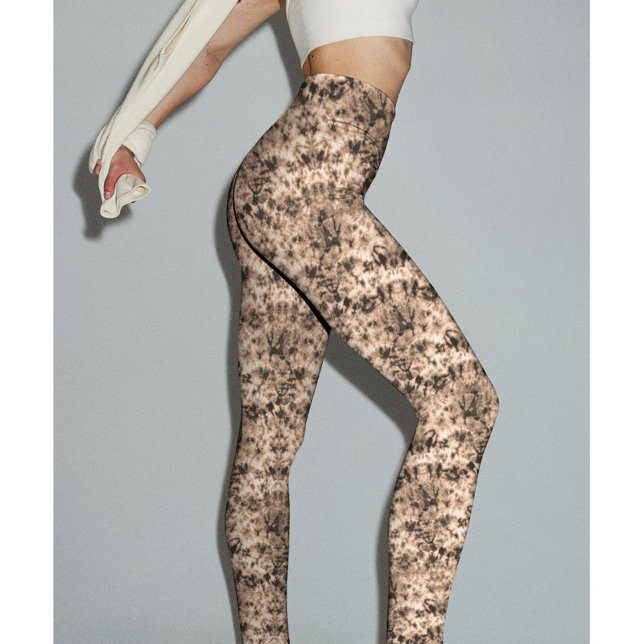 Trendig Mörk Beige Ombre Tie Dye Shibori Effekt Leggings (Modern & trendy dark beige ombre tie dye shibori effect pattern printed leggings.)