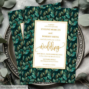 Trendig Mörk grönt Guld Eucalyptus-Bröllopsinbjudn Inbjudningar