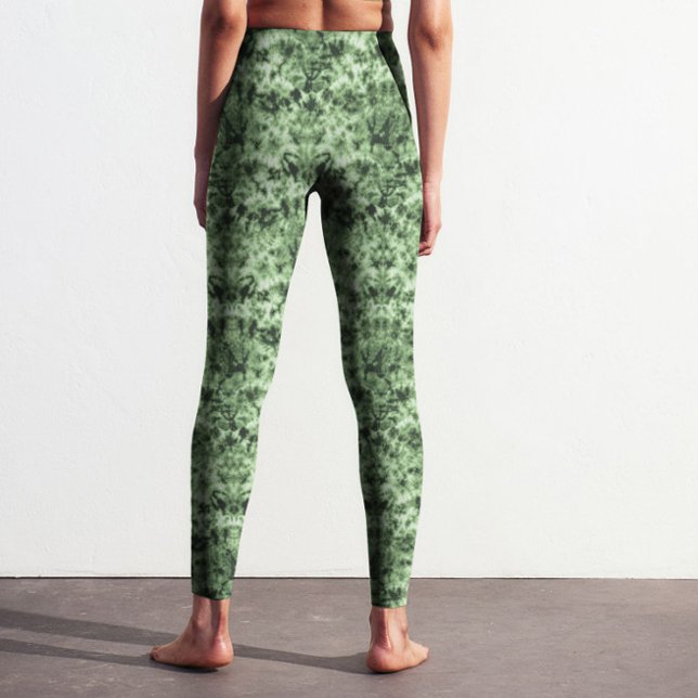 Trendig Mörk grönt Ombre Tie Dye Shibori Effekt Leggings (Trendy animal skin tie dye in dark green pattern printed leggings for yoga, fitness & lifestyle.)