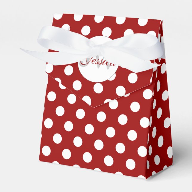 Trendig Mörkröd och Vit prickig Monogram Presentaskar (Framsidan Sidan)