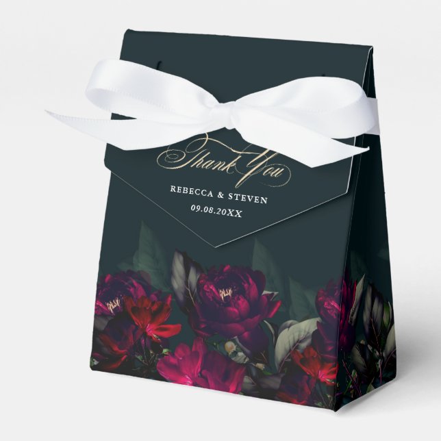 Trendig mörkröd turkos blomsterglas mystisk bröllo presentaskar (Framsidan Sidan)