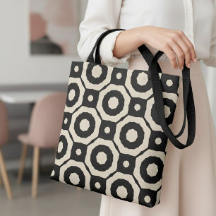 Trendig Mosaic Black & Beige Geometric Mönster Tygkasse