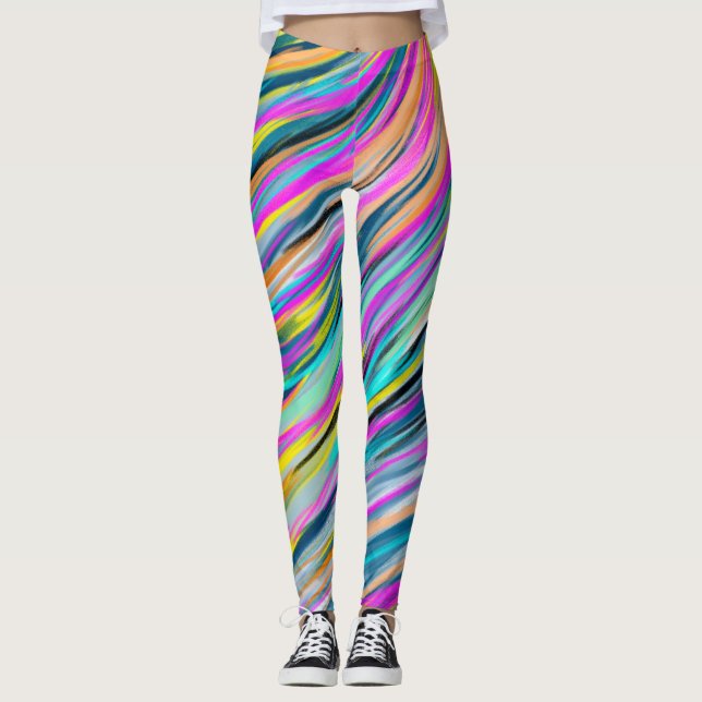 Trendig Multifärgad Neon Psychedelic Abstract Desi Leggings (Framsida)