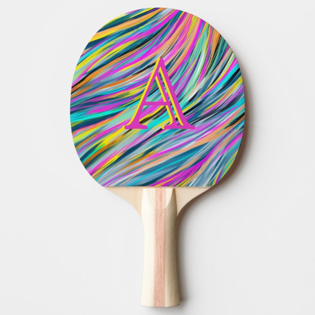 Trendig Multifärgad Neon Psychedelic Monogram Pingisracket (Framsidan)