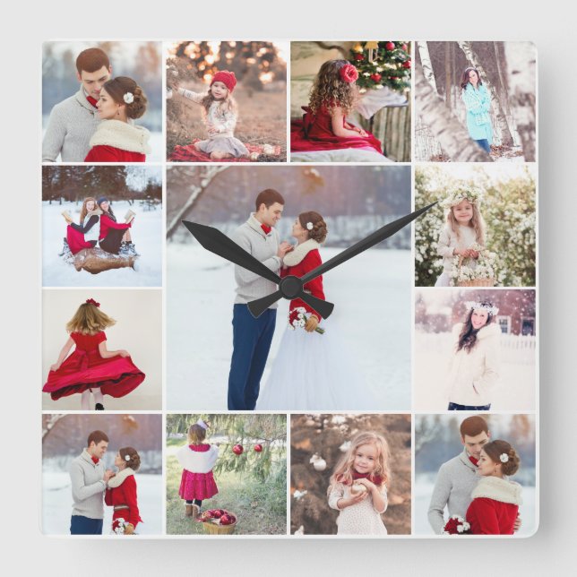 Trendig Multifoto Collation Wall Clock Fyrkantig Klocka (Framsida)