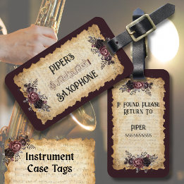 Trendig musiker saxofon instrumentfodralsetikett bagagebricka