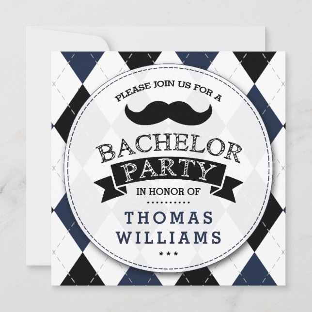 Trendig Mustache Bachelor Party-inbjudningar Inbjudningar (Framsida)