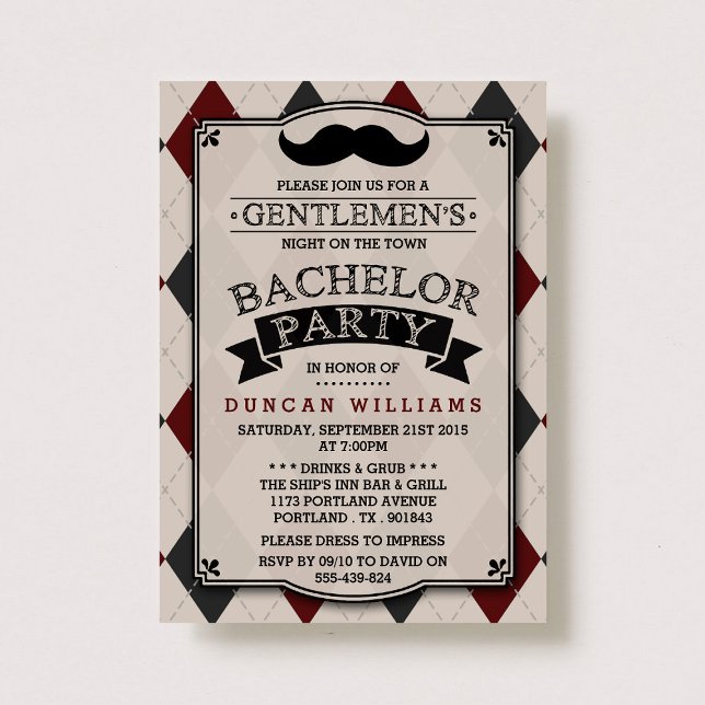 Trendig Mustache Bachelor Party-inbjudningar Inbjudningar (Skapare uppladdad)