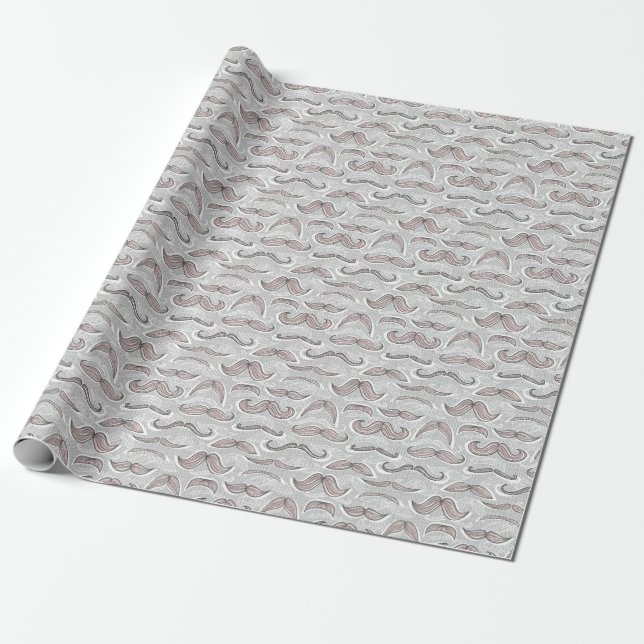 Trendig Mustache Mönster Presentpapper (Utrullad)