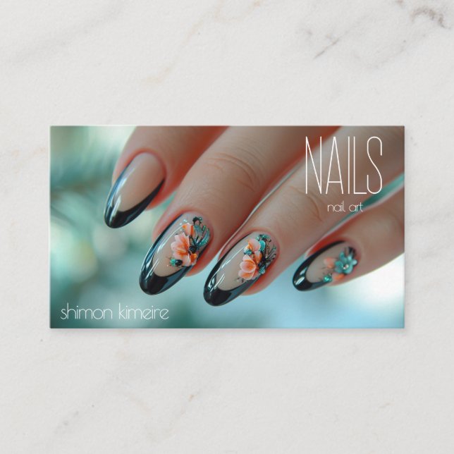 Trendig nagelfloral konst manikyr  visitkort (Framsida)