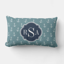 Trendig Nautical Monogrammed Blue Anchor Mönster Lumbarkudde