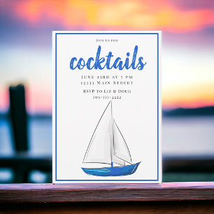 Trendig nautisk blå fartygs-cocktailfest inbjudningar