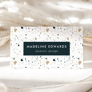 Trendig Navy & Guld Terrazzo Visitkort