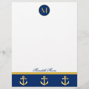 Trendig Navy och Guld Anchors Design Letterhead