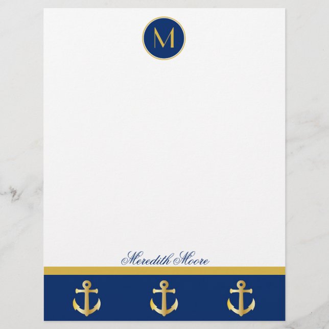 Trendig Navy och Guld Anchors Design Letterhead (Framsida)