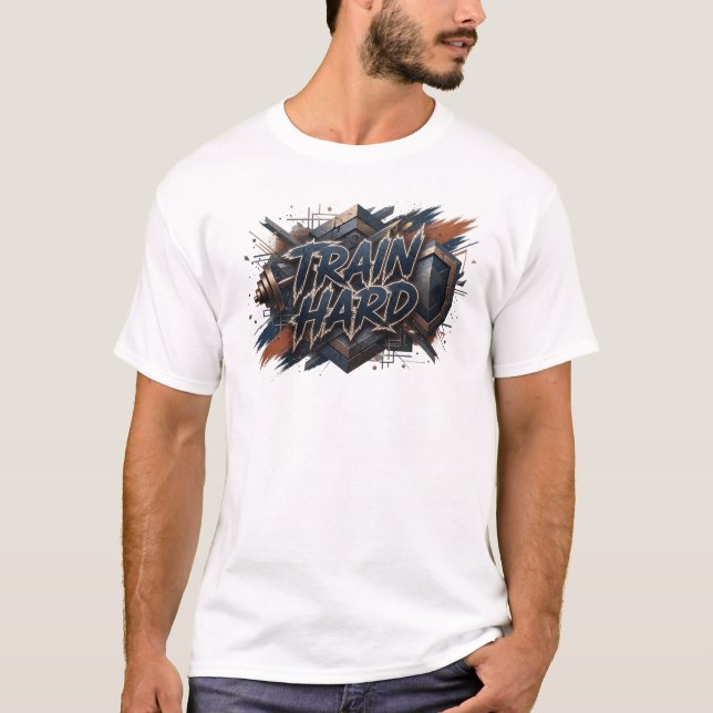 Trendig Navy TRAIN HARD Slogan T-shirt (Framsida)