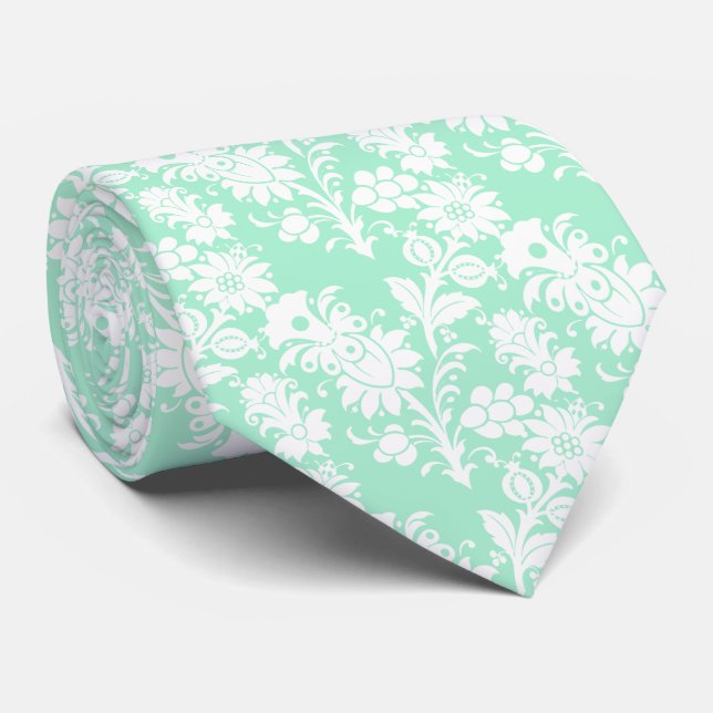 Trendig Neo Mint Blommig Mönster Bröllop Groomsmen Slips (Rullad)