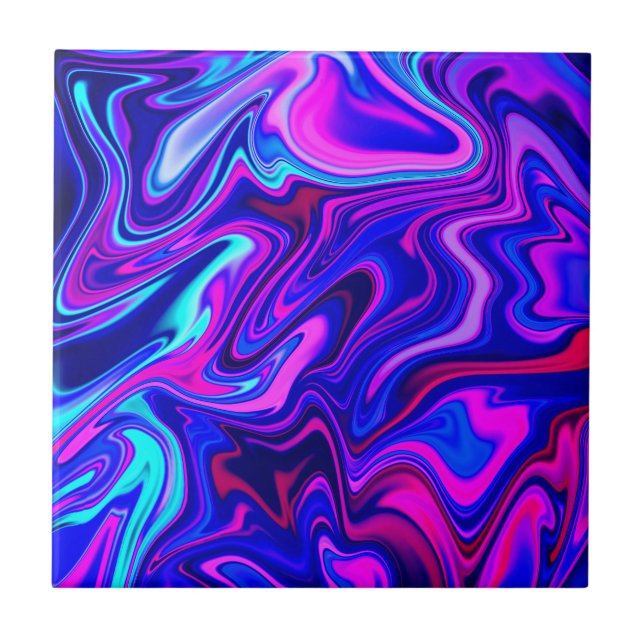 Trendig neon blå rosa turkos Abstrakt  Kakelplatta (Framsidan)