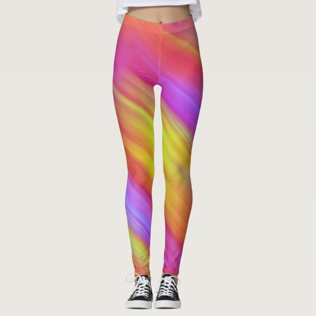 Trendig Neon Bright Red Rosa Gult Abstrakt Leggings (Framsida)