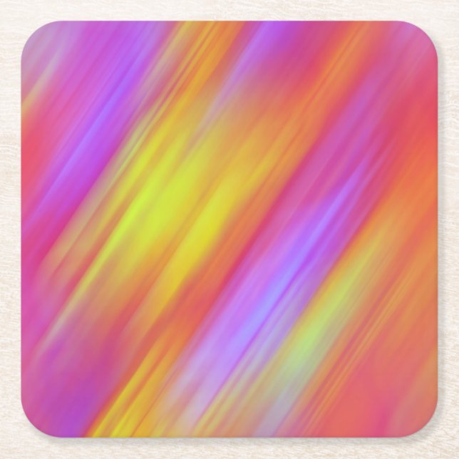 Trendig Neon Bright Red Rosa Gult Abstrakt Underlägg Papper Kvadrat (Framsidan)