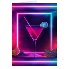 Trendig Neon Cocktail Glass Greeting Card Hälsningskort